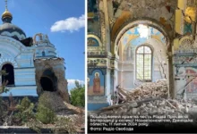 Руїни зруйнованого храму в Україні після російського обстрілу