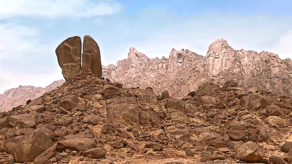 The split rock on Mount Horeb in Saudi Arabia