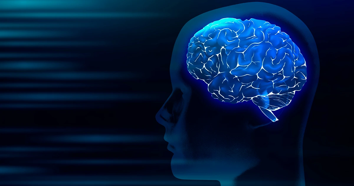 Візуалізація мозку з мерехтливими фотонами на темному фоні