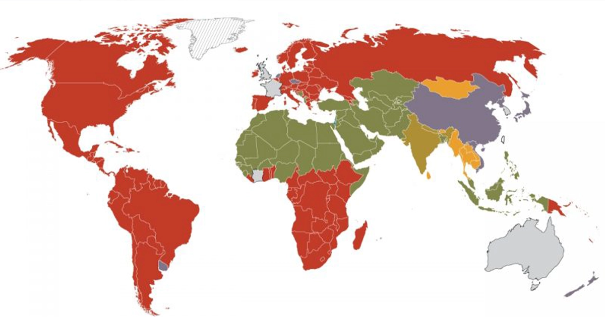 Карта світу з виділеними країнами, де християни більше не становлять більшість.