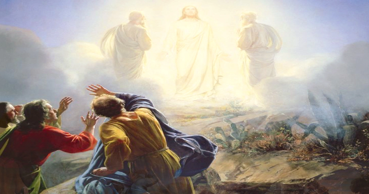 сус Христос на горі Преображення разом із Мойсеєм та Іллею, коли учні бачать Його славу