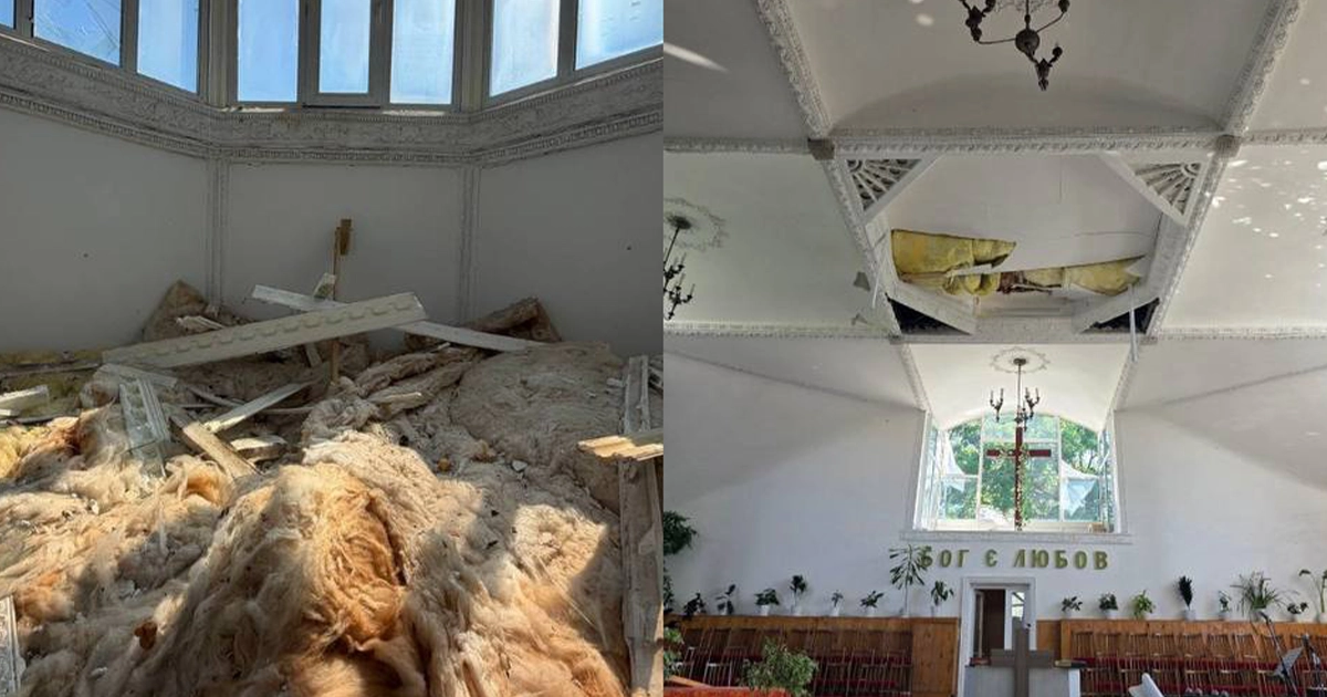 Пошкоджений молитовний будинок баптистської церкви в Києві після російської атаки.