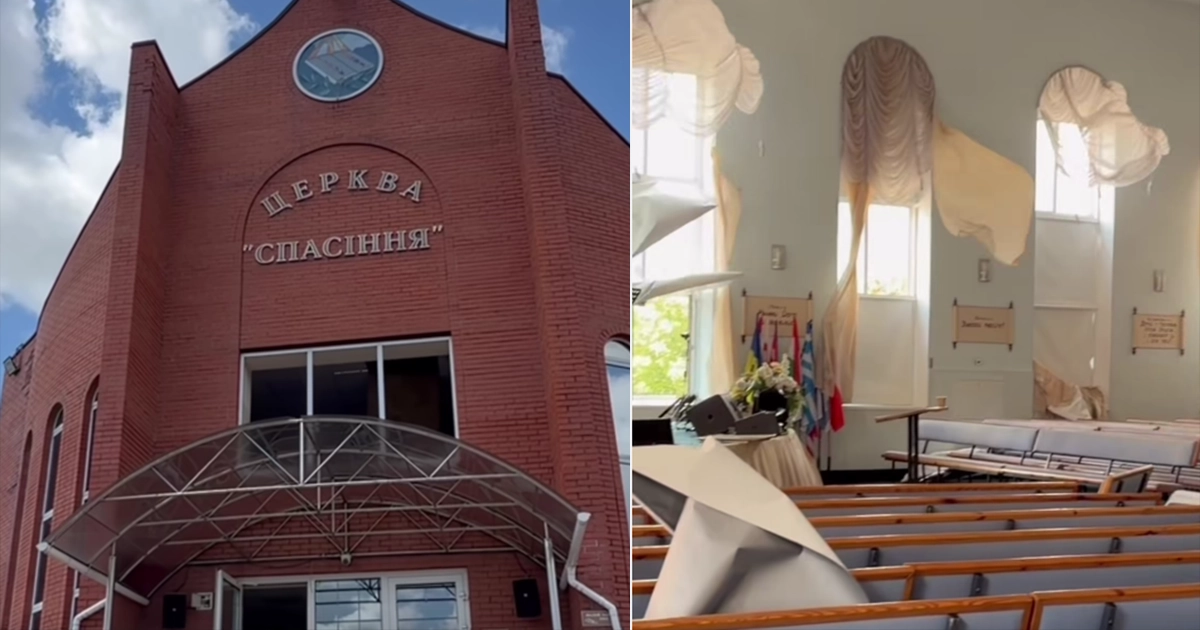 Пошкоджений храмовий комплекс церкви «Спасіння» у Вишневому після російської ракетної атаки.